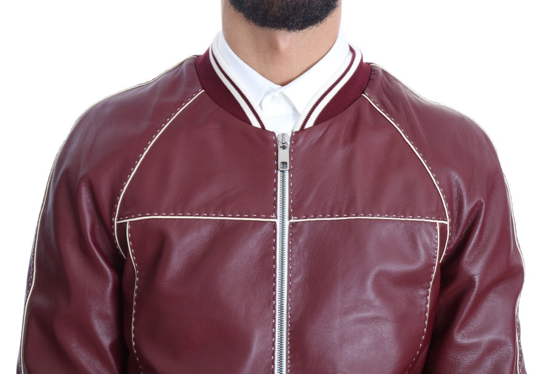 Dolce & Gabbana Elegant Bordeaux Leather Bomber Jacket