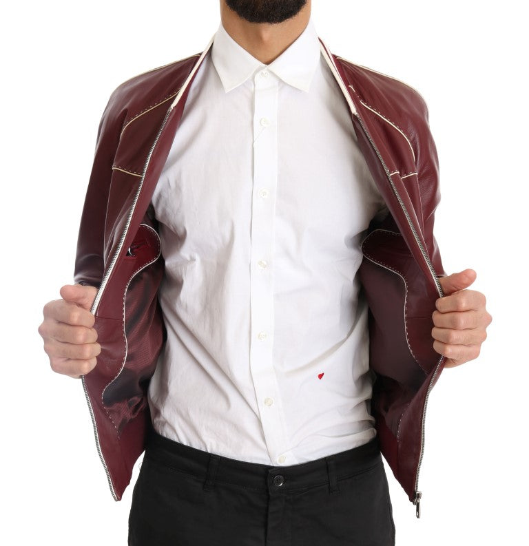 Dolce & Gabbana Elegant Bordeaux Leather Bomber Jacket