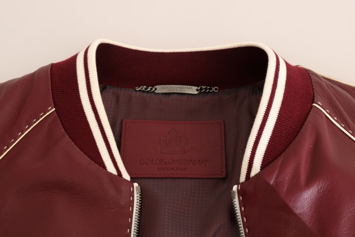 Dolce & Gabbana Elegant Bordeaux Leather Bomber Jacket