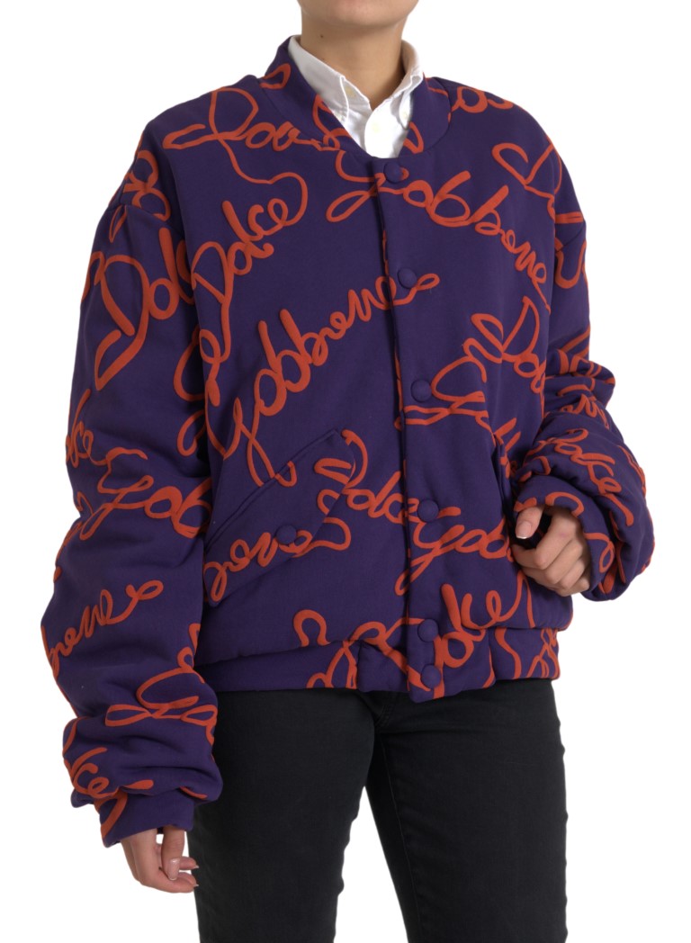 Dolce & Gabbana Purple Logo Print Nylon Button Down Jacket