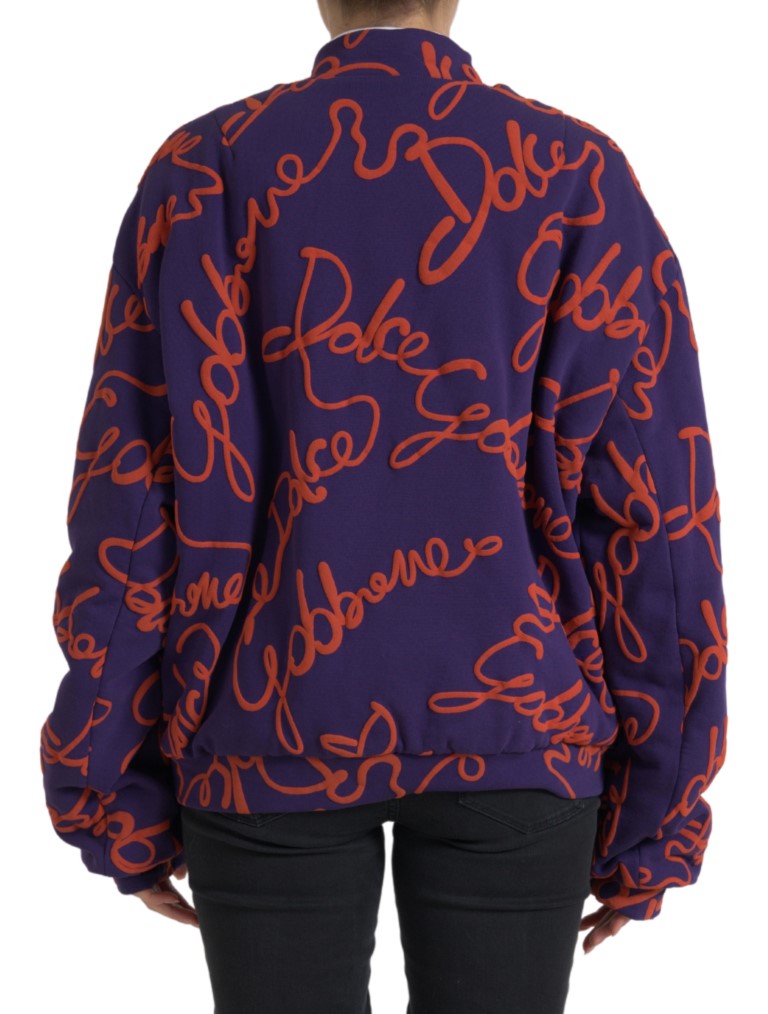 Dolce & Gabbana Purple Logo Print Nylon Button Down Jacket