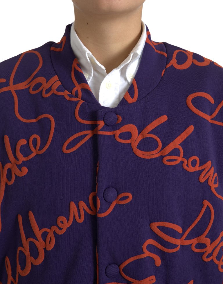 Dolce & Gabbana Purple Logo Print Nylon Button Down Jacket