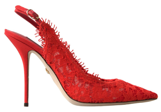 Dolce & Gabbana Red Taormina Lace Slingback Heels Pumps Shoes