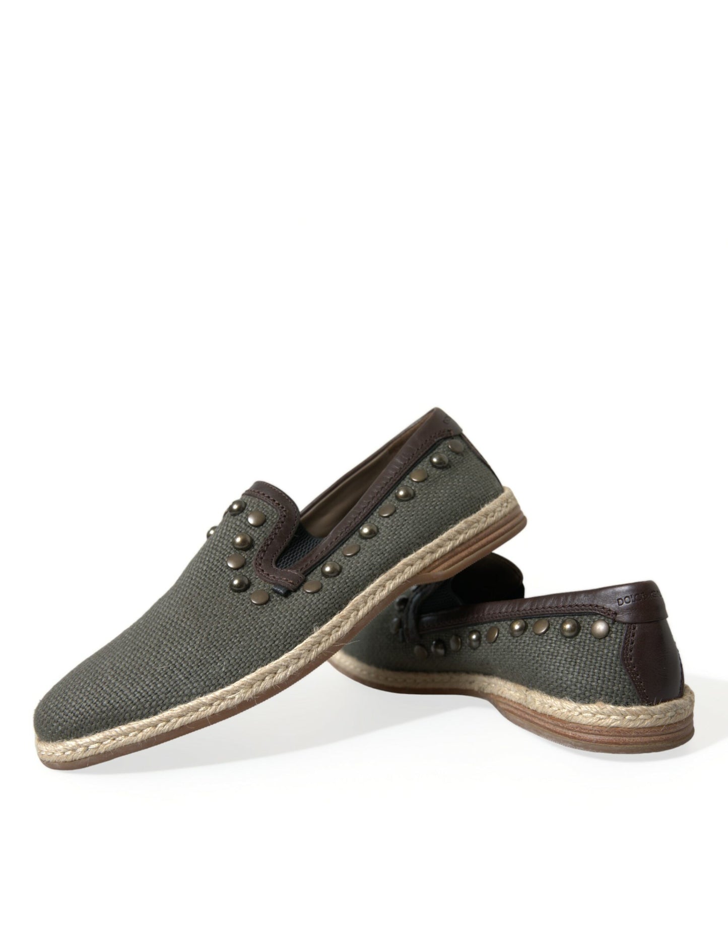 Dolce & Gabbana Gray Linen Leather Studded Loafers Shoes