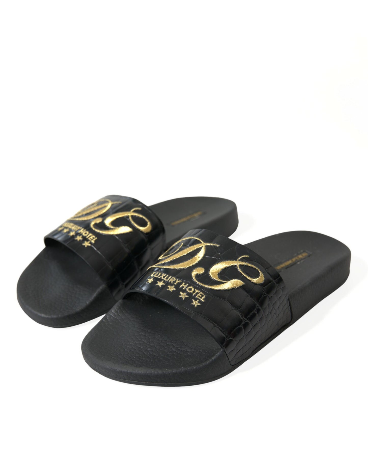 Dolce & Gabbana Black Luxury Hotel Beachwear Sandals Shoes