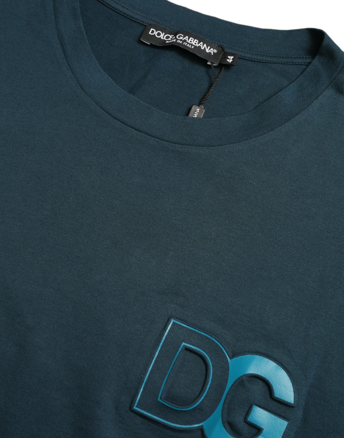 Dolce & Gabbana Blue Cotton Logo Patch Round Neck T-shirt