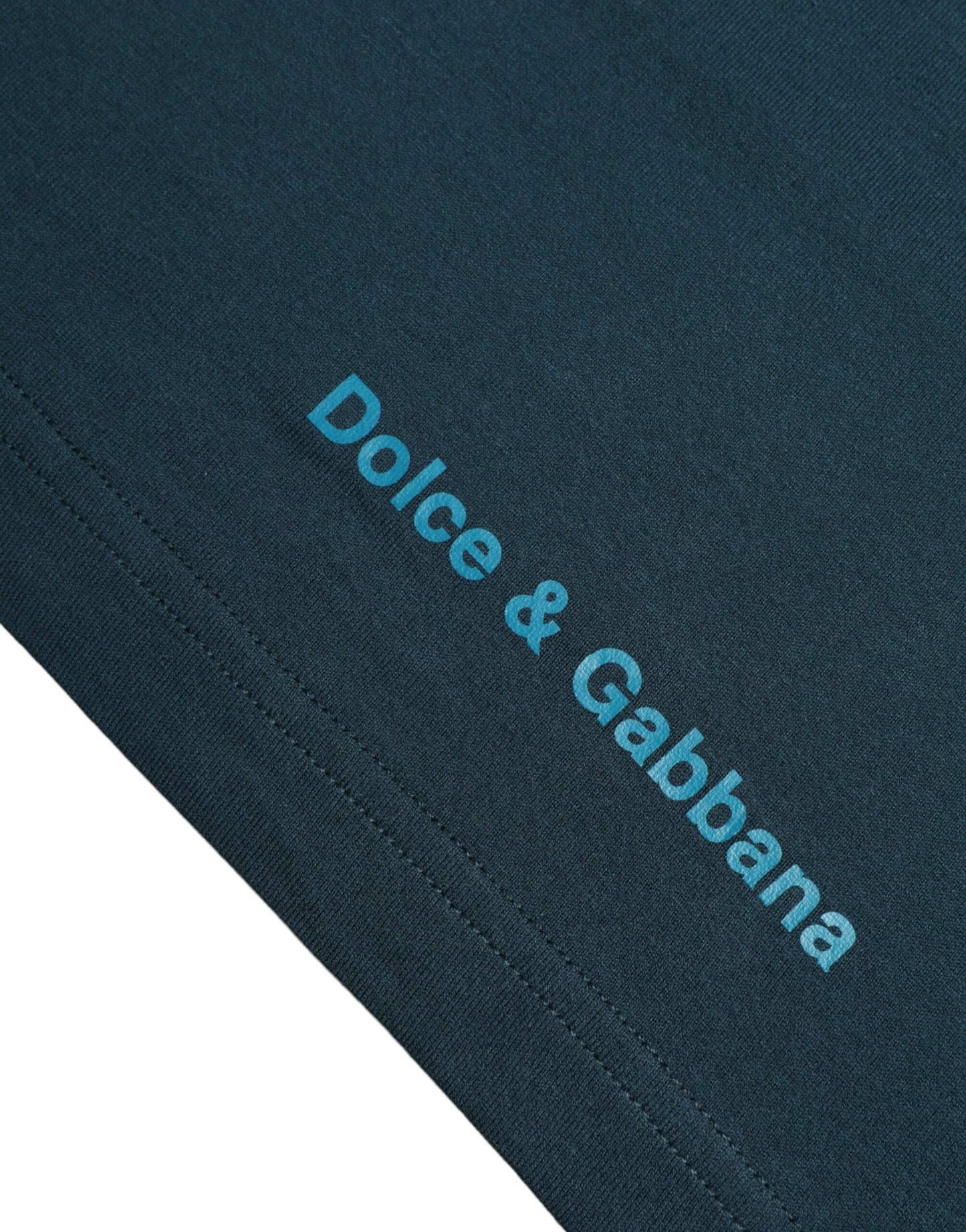 Dolce & Gabbana Blue Cotton Logo Patch Round Neck T-shirt