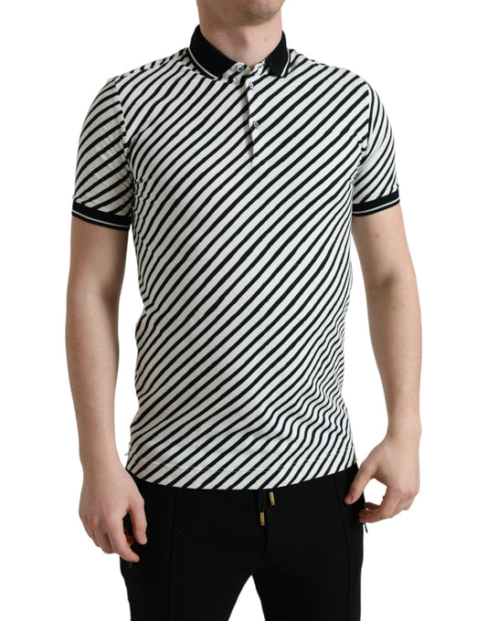 Dolce & Gabbana Black White Striped Cotton Polo T-shirt