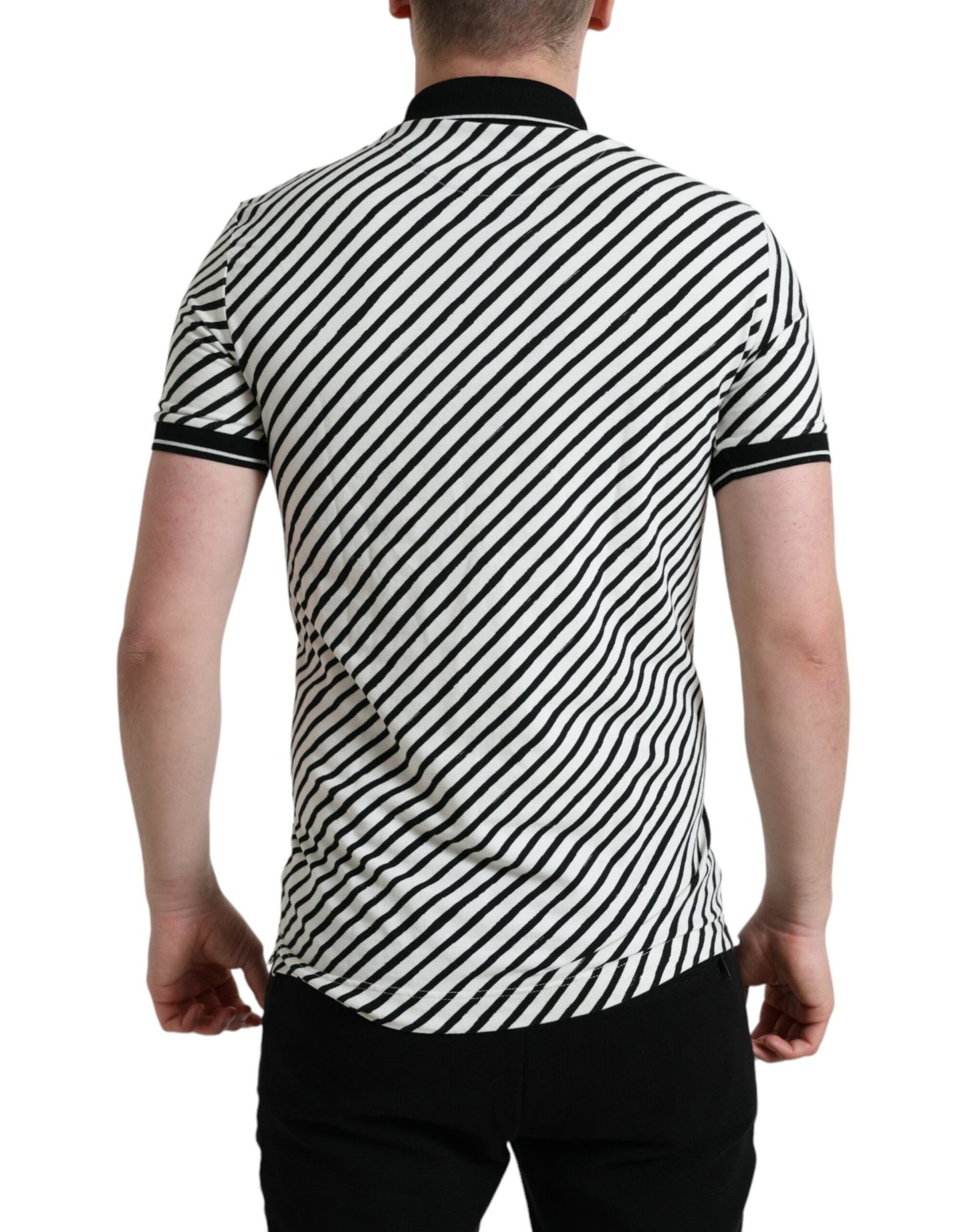 Dolce & Gabbana Black White Striped Cotton Polo T-shirt