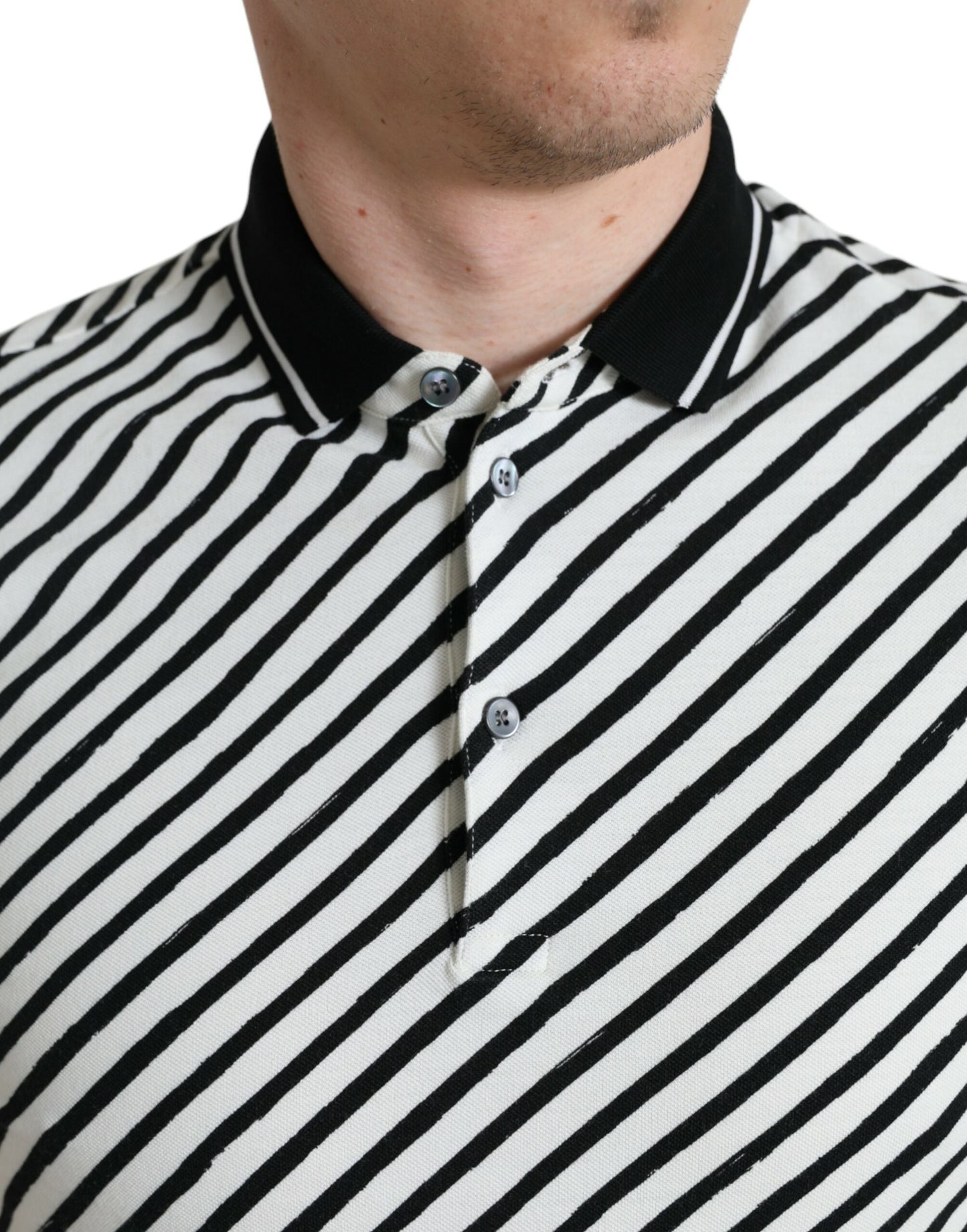 Dolce & Gabbana Black White Striped Cotton Polo T-shirt