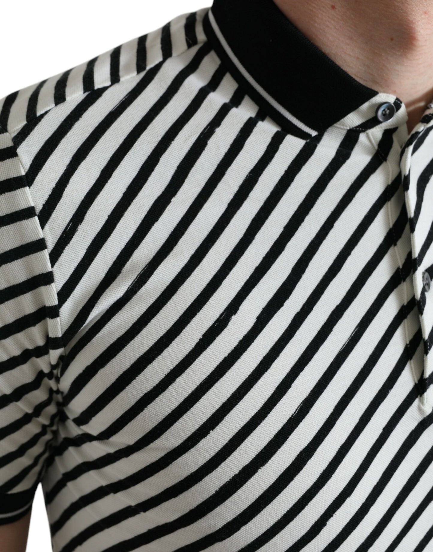 Dolce & Gabbana Black White Striped Cotton Polo T-shirt