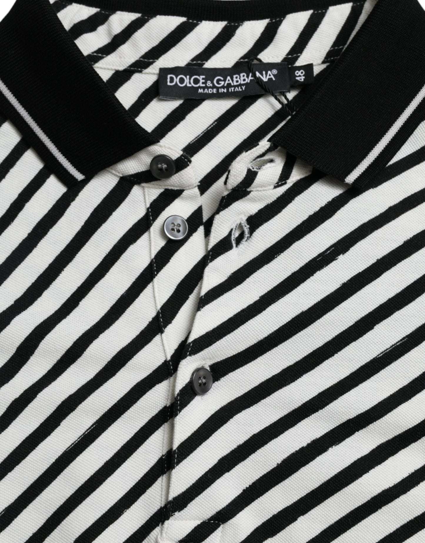 Dolce & Gabbana Black White Striped Cotton Polo T-shirt