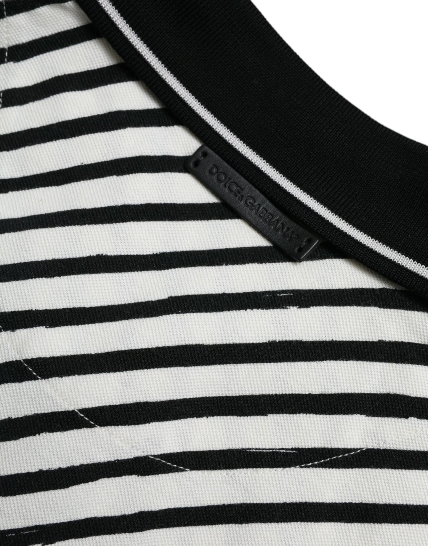 Dolce & Gabbana Black White Striped Cotton Polo T-shirt