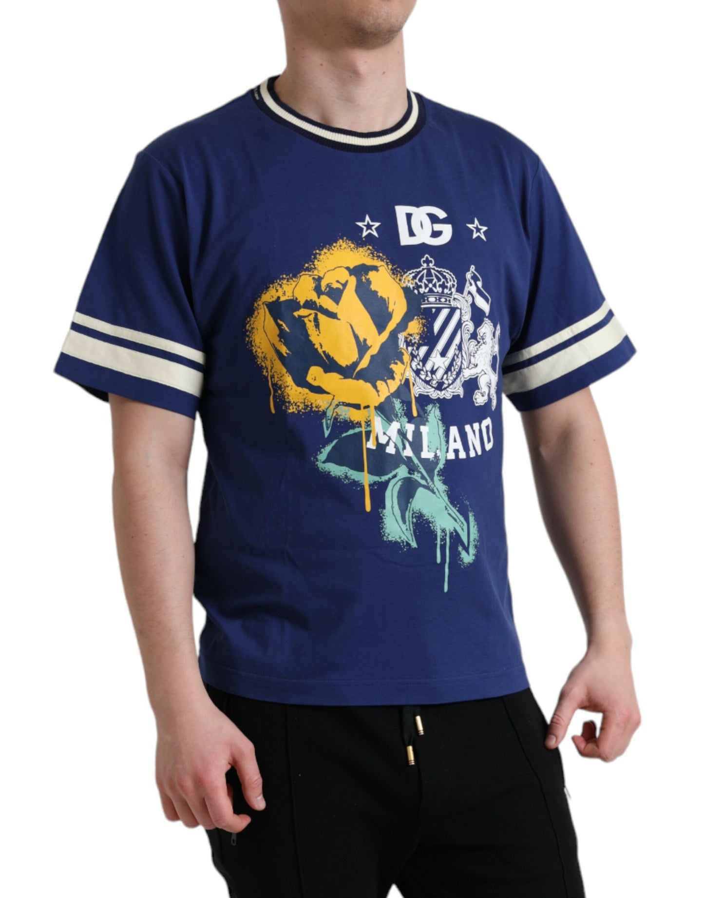 Dolce & Gabbana Blue Cotton DG Milano Crew Neck T-shirt