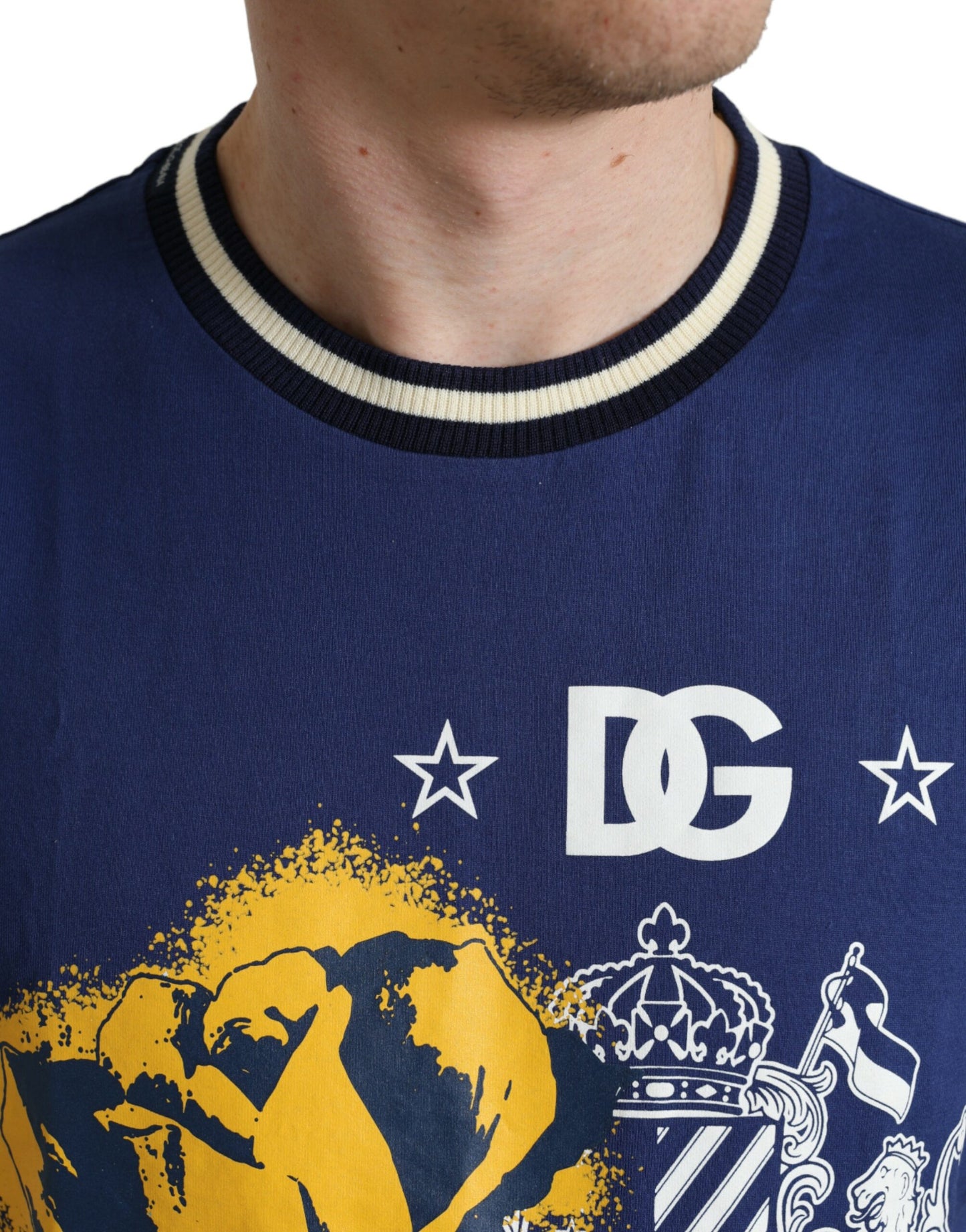 Dolce & Gabbana Blue Cotton DG Milano Crew Neck T-shirt