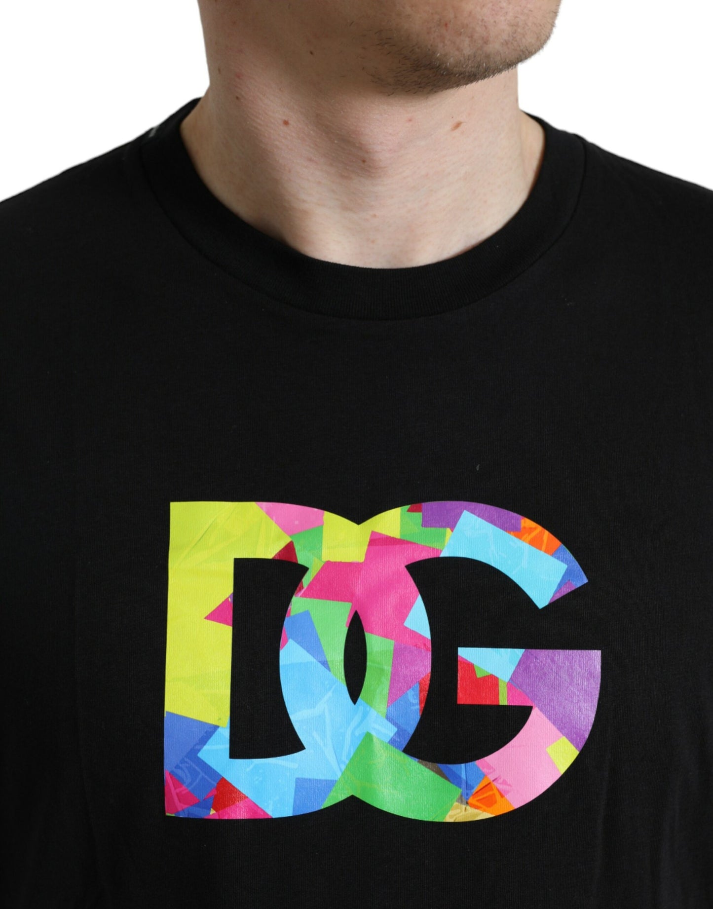 Dolce & Gabbana Black Cotton Logo Print Round Neck T-shirt