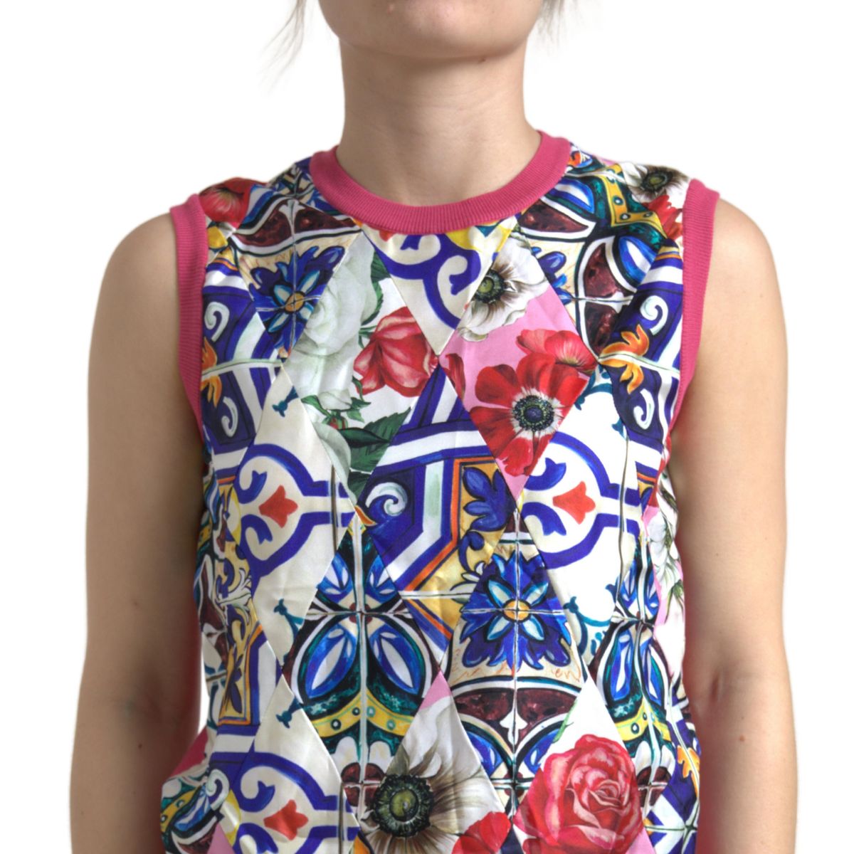 Dolce & Gabbana Multicolor Majolica Floral Crew Neck Tank Top