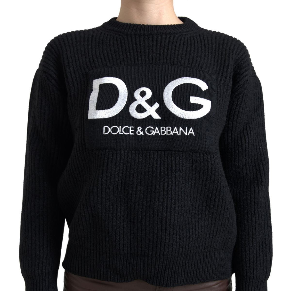 Dolce & Gabbana Black Embroidered Crew Neck Pullover Sweater