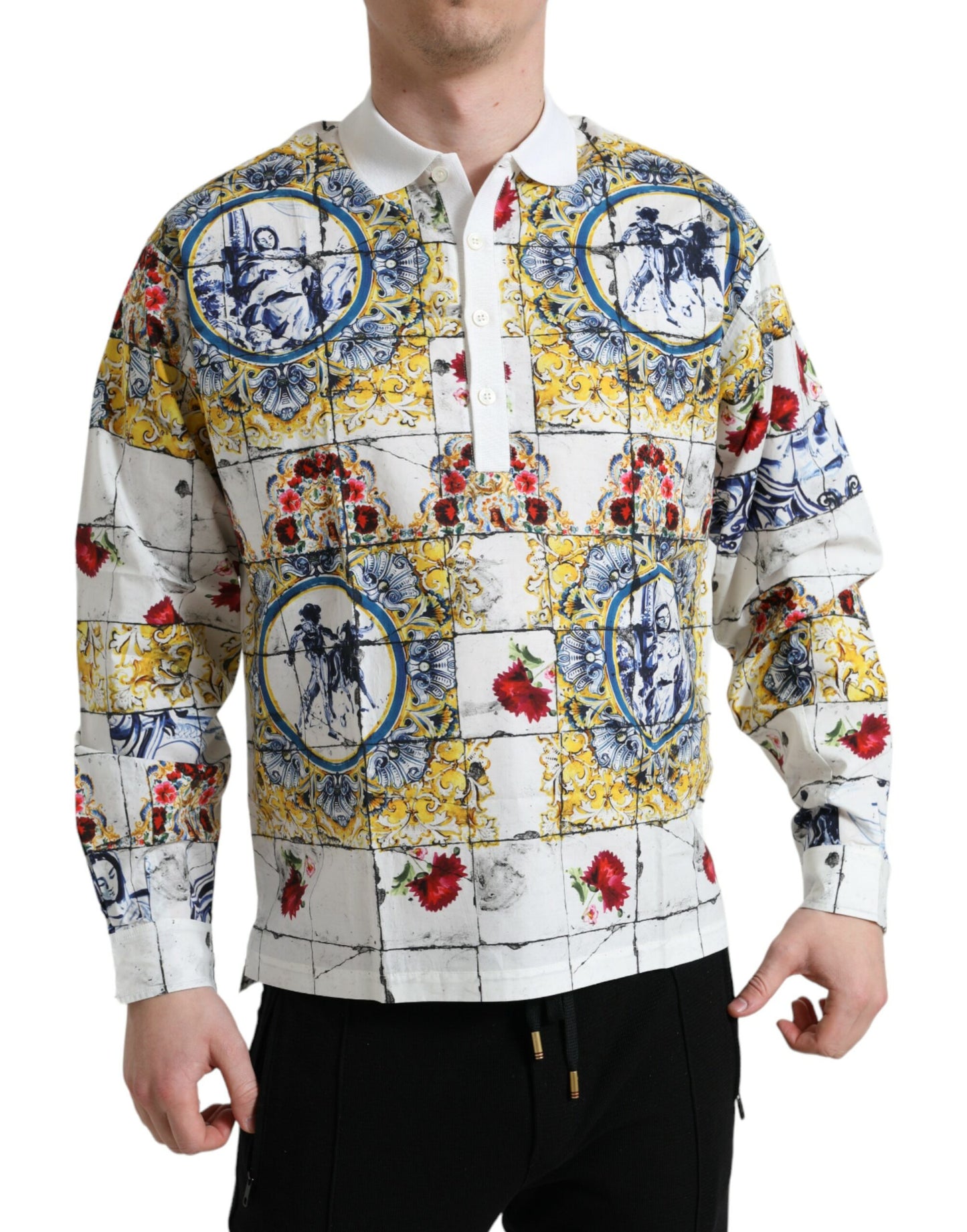 Dolce & Gabbana White Majolica Cotton Collared Polo Shirt