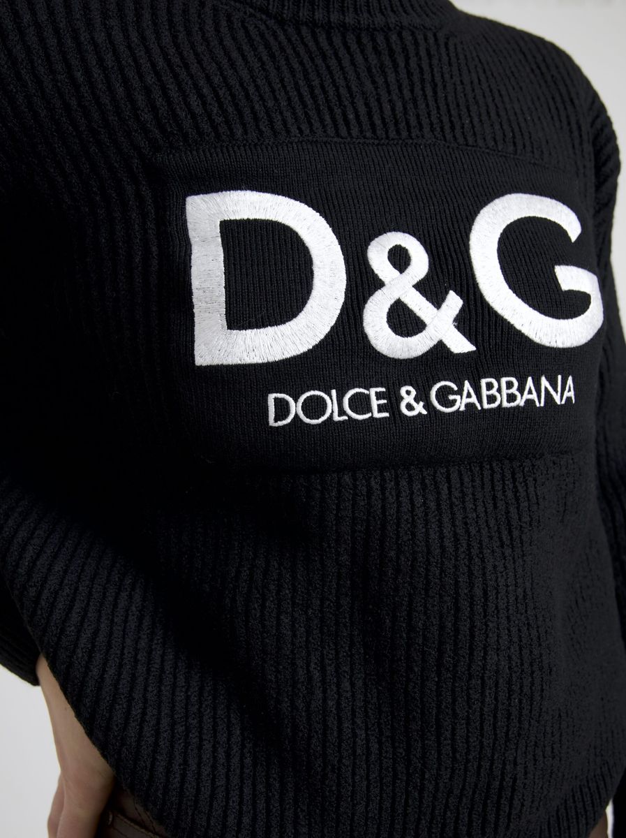 Dolce & Gabbana Black Embroidered Crew Neck Pullover Sweater