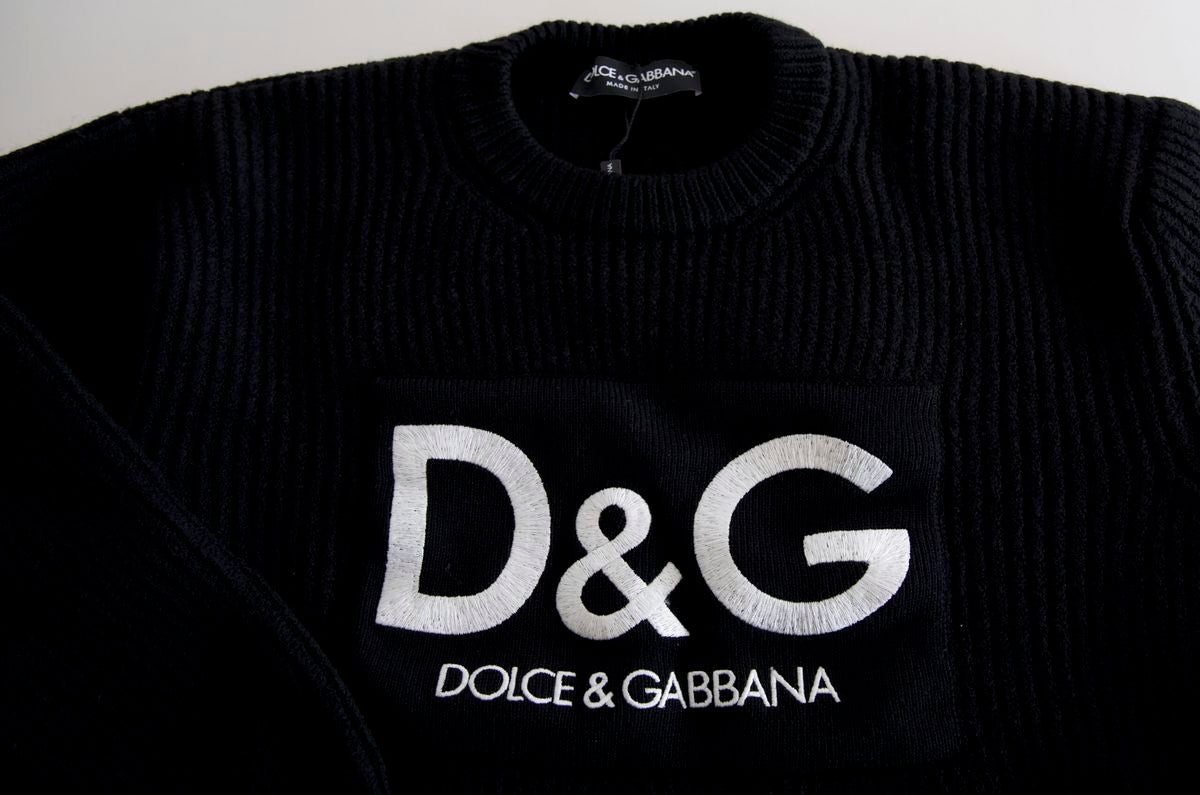 Dolce & Gabbana Black Embroidered Crew Neck Pullover Sweater