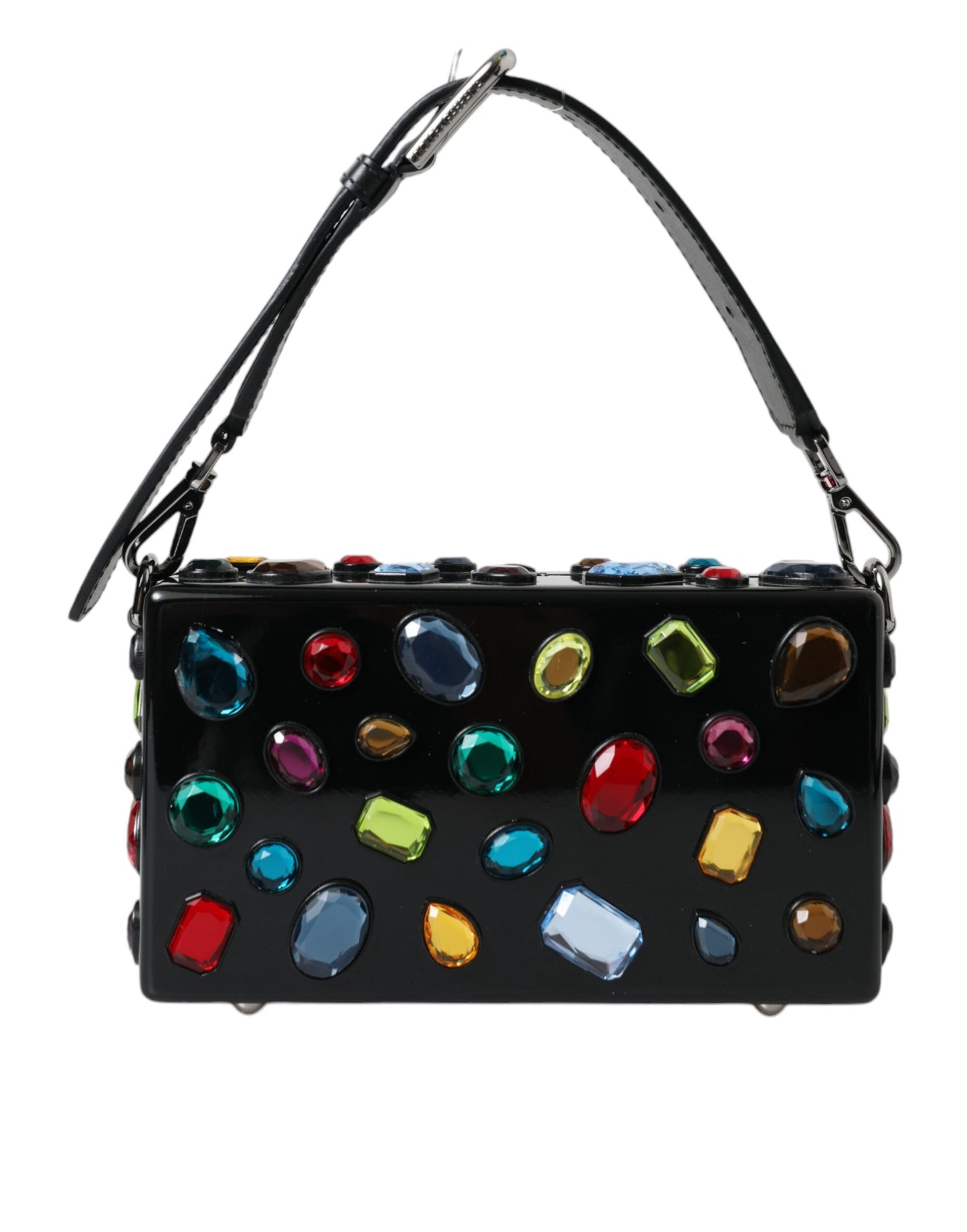 Dolce & Gabbana Black Plexi Multicolor Crystal Logo Shoulder Bag