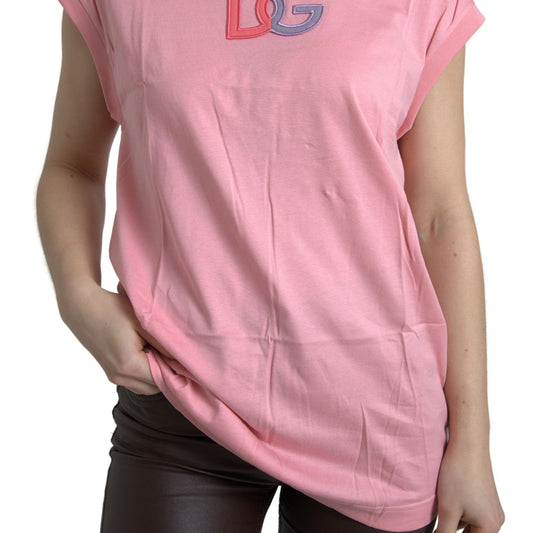 Dolce & Gabbana Pink Cotton DG Logo Crew Neck Tank T-shirt