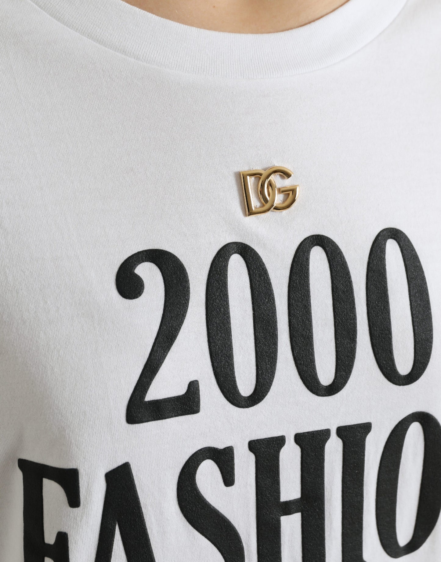 Dolce & Gabbana White Slogan Print Lacing Detailed T-shirt