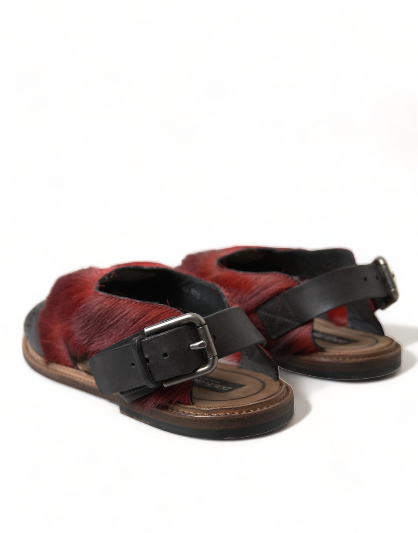 Dolce & Gabbana Elegant Black & Red Fur-Trimmed Sandals