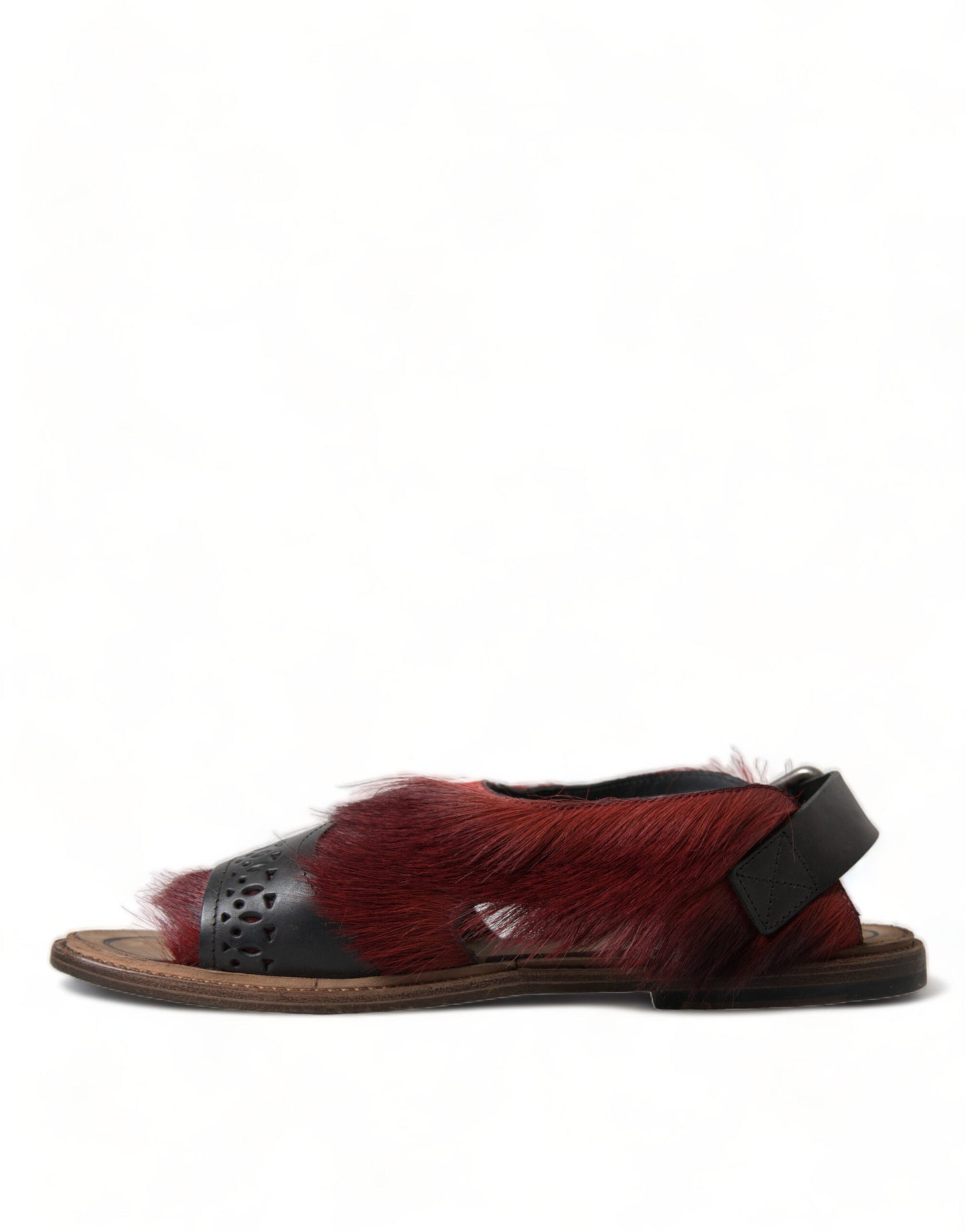 Dolce & Gabbana Elegant Black & Red Fur-Trimmed Sandals