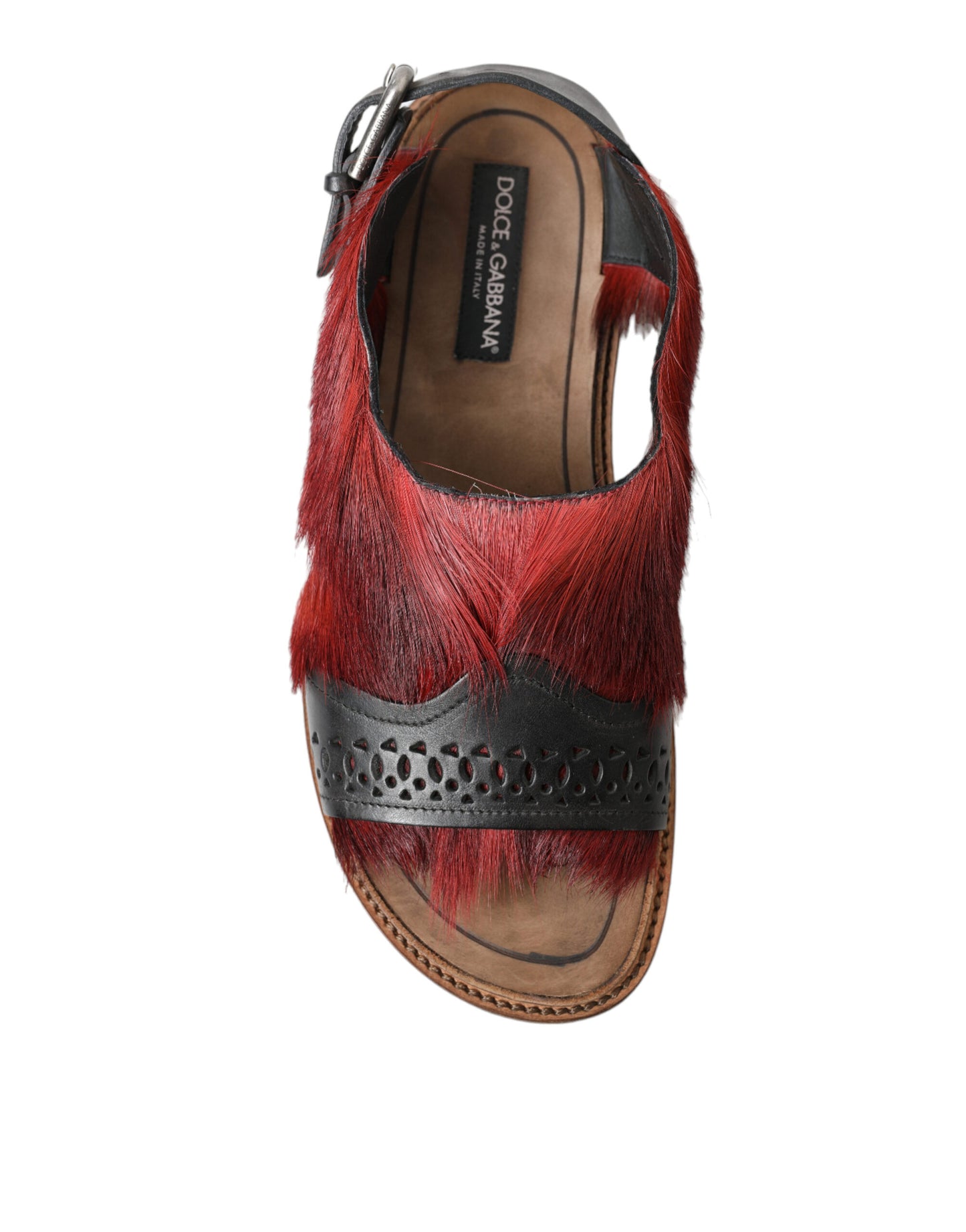 Dolce & Gabbana Elegant Black & Red Fur-Trimmed Sandals