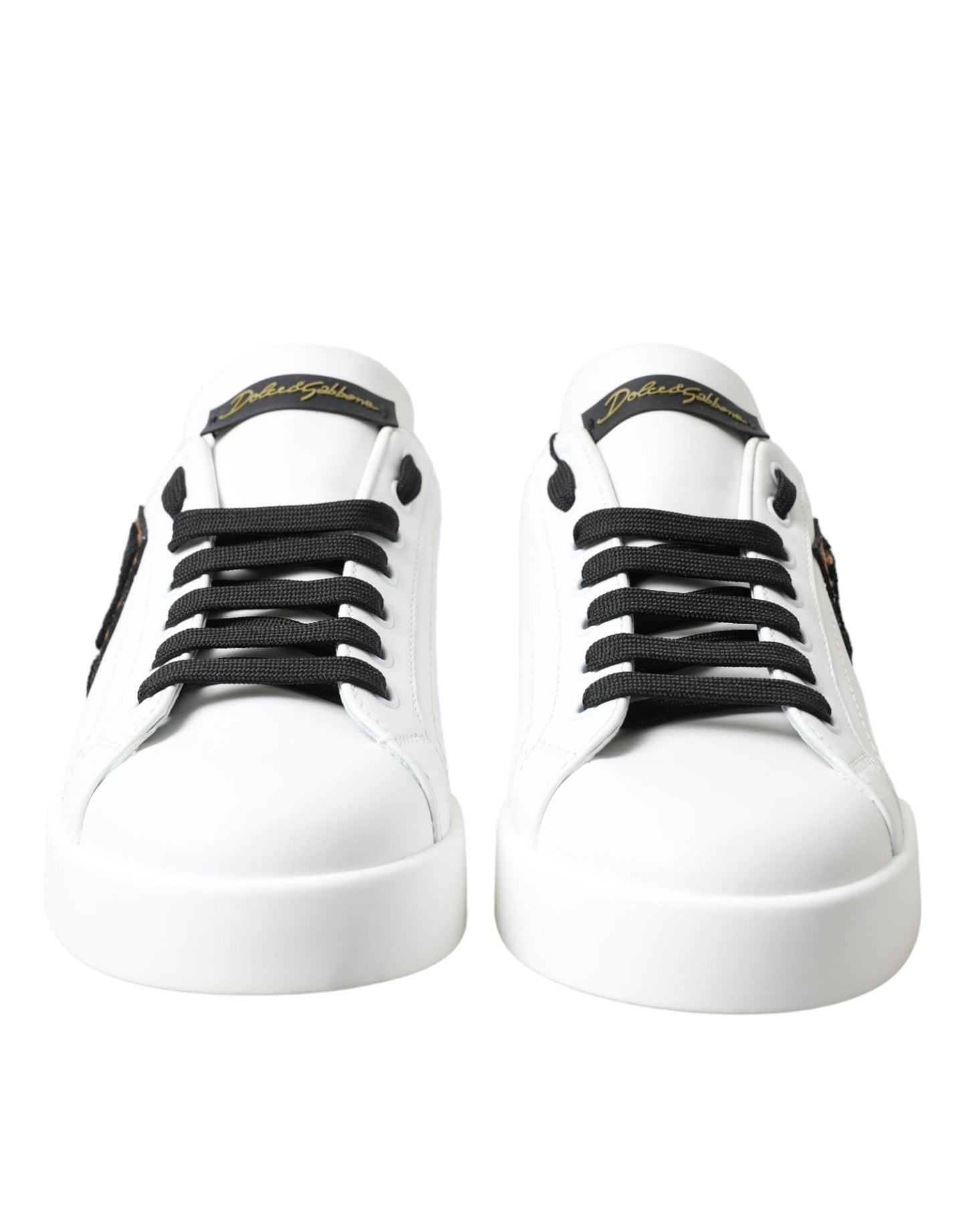 Dolce & Gabbana White Black Portofino Leather Shoes Sneakers