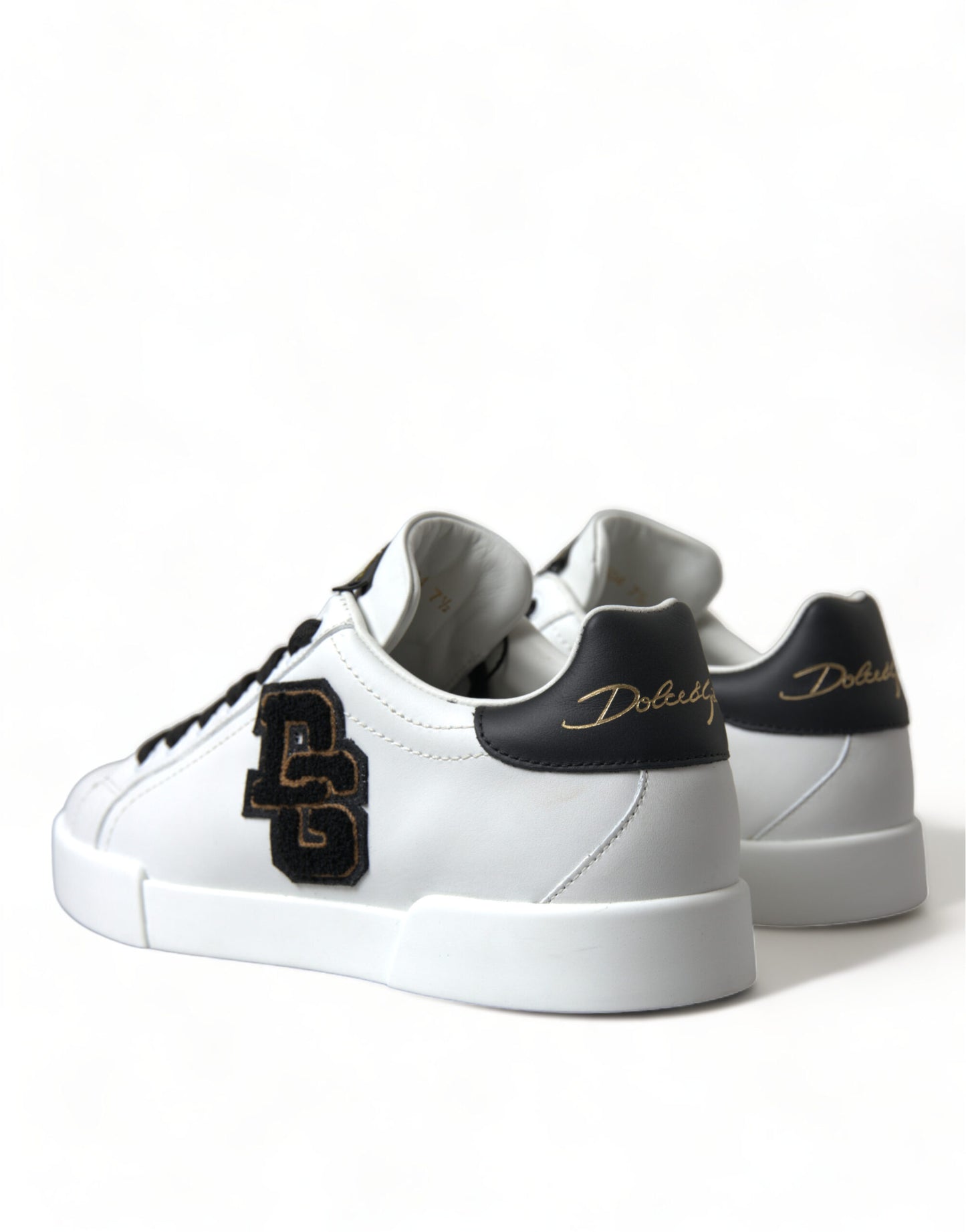 Dolce & Gabbana White Black Portofino Leather Shoes Sneakers