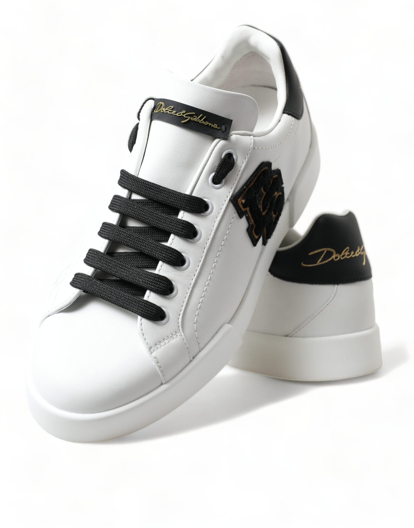 Dolce & Gabbana White Black Portofino Leather Shoes Sneakers