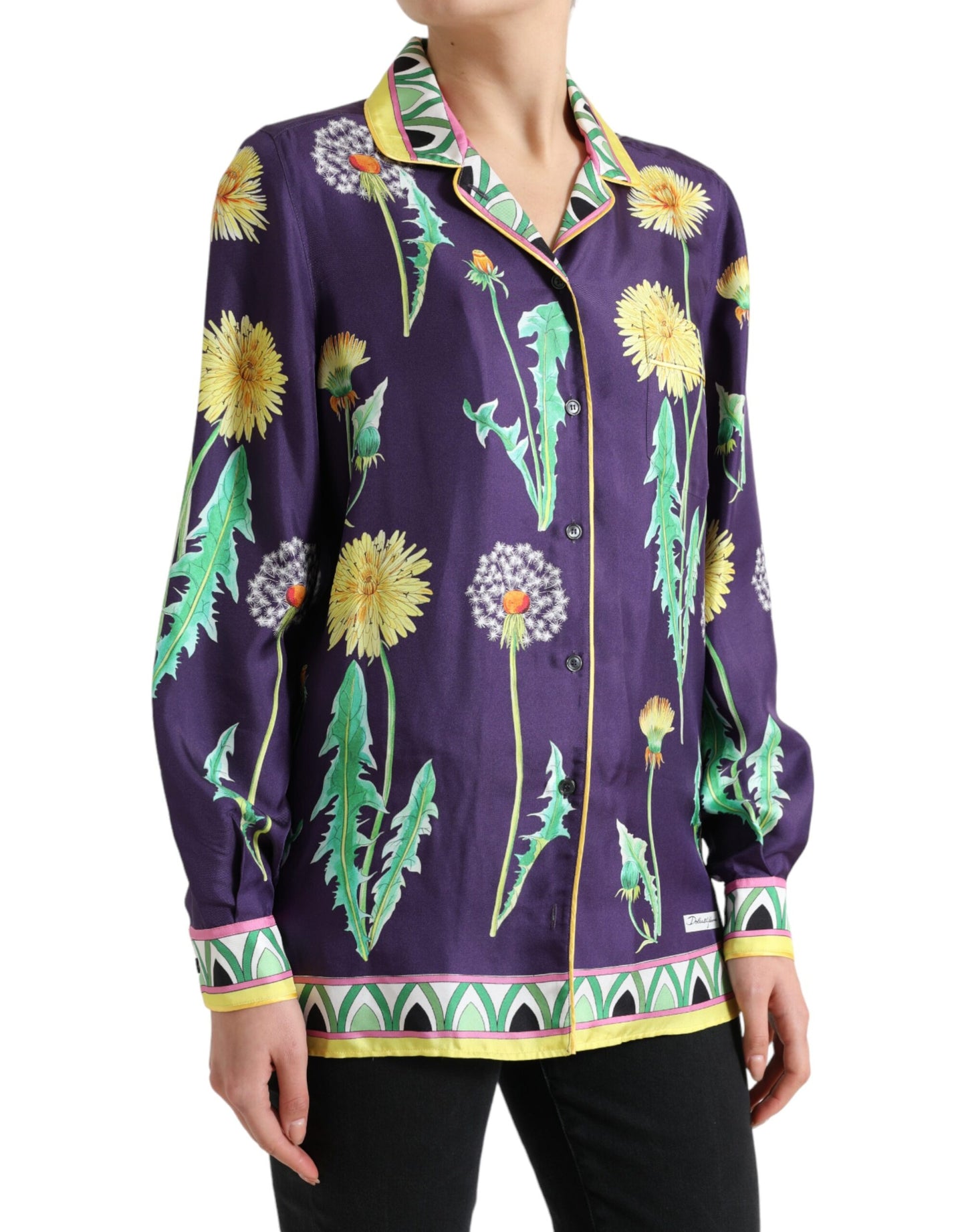 Dolce & Gabbana Purple Floral Print Twill Shirt Blouse Top