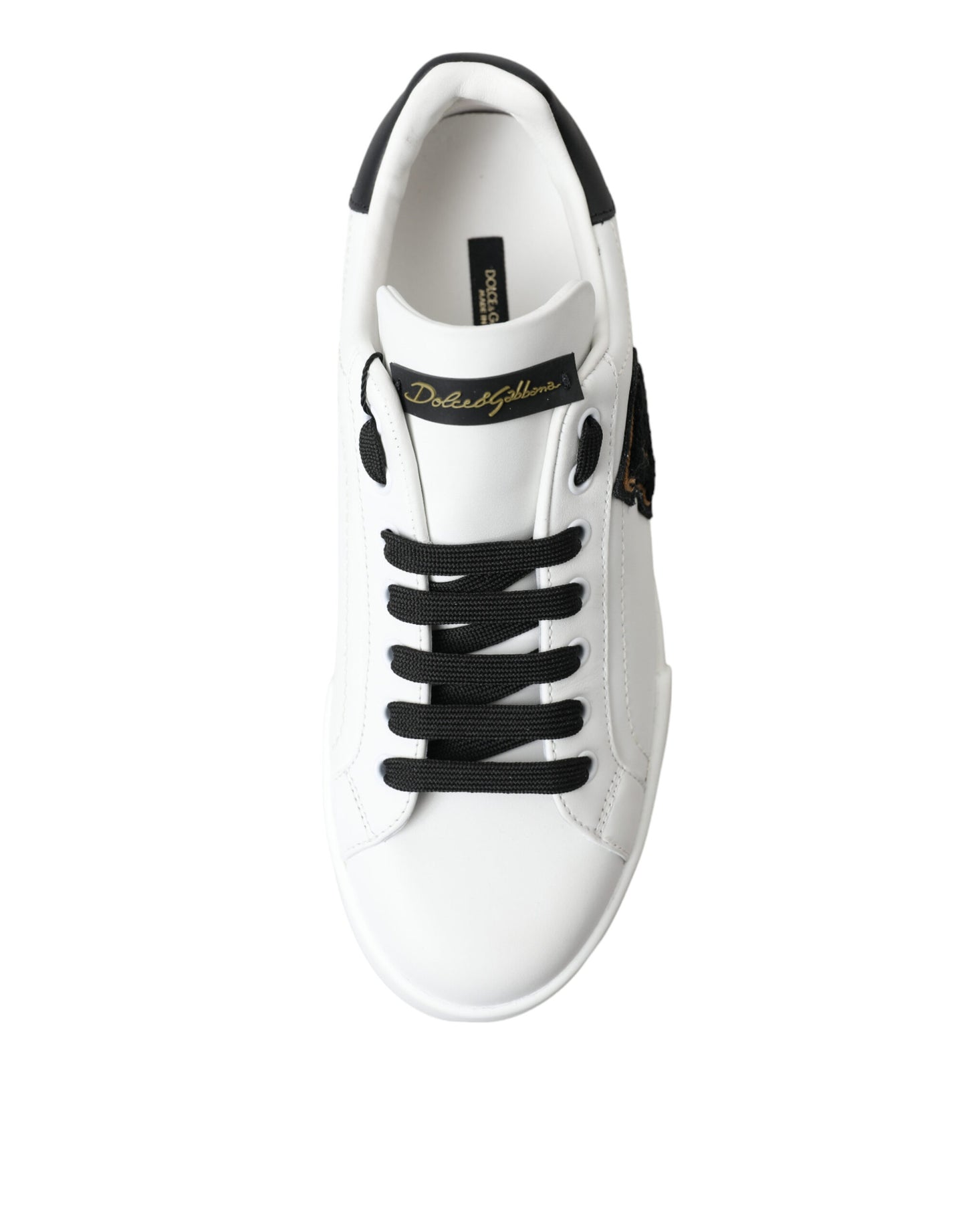 Dolce & Gabbana White Black Portofino Leather Shoes Sneakers