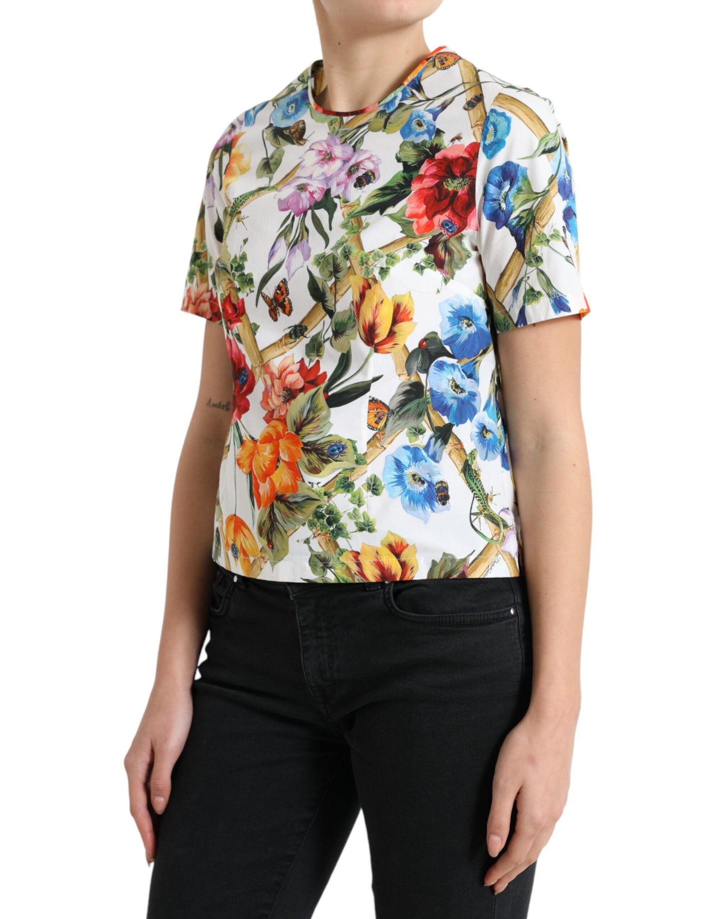 Dolce & Gabbana Multicolor Floral Cotton Round Neck Blouse Top