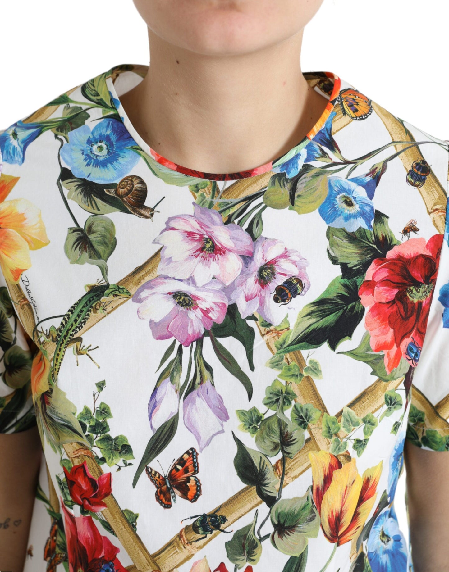 Dolce & Gabbana Multicolor Floral Cotton Round Neck Blouse Top