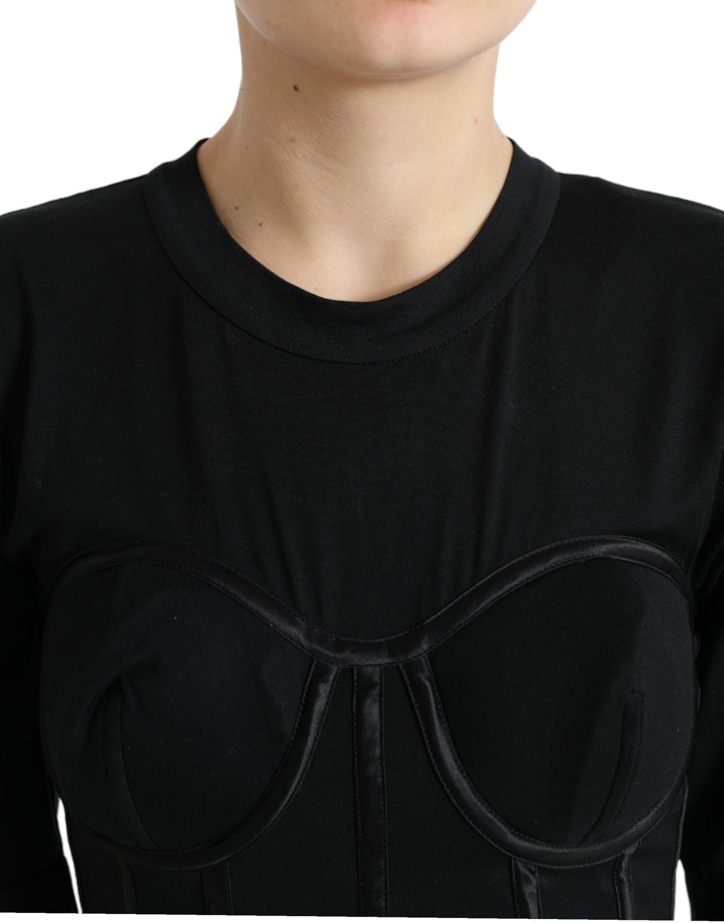 Dolce & Gabbana Black Satin Bustier Corset Jersey T-shirt Top