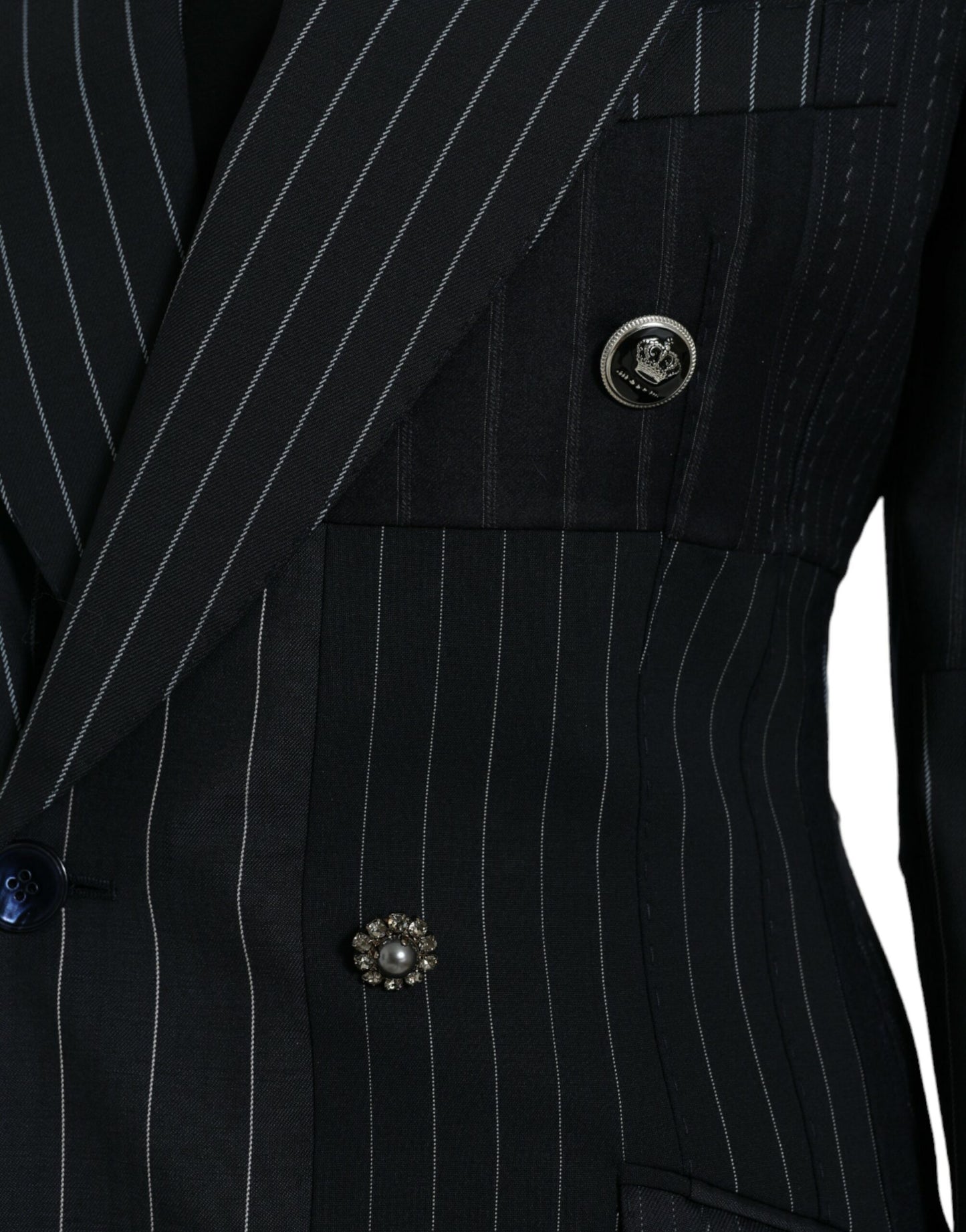 Dolce & Gabbana Black Striped Wool DoubleBreasted Coat Jacket