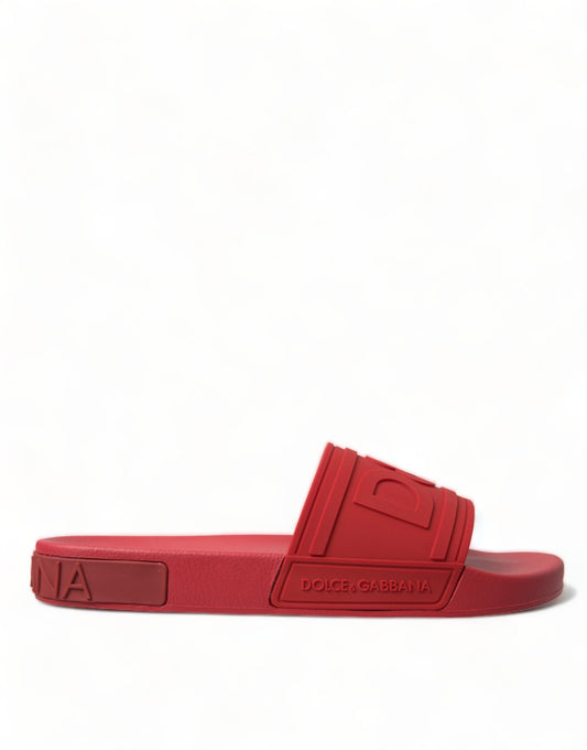 Dolce & Gabbana Red Rubber Summer Beach Slides Sandals