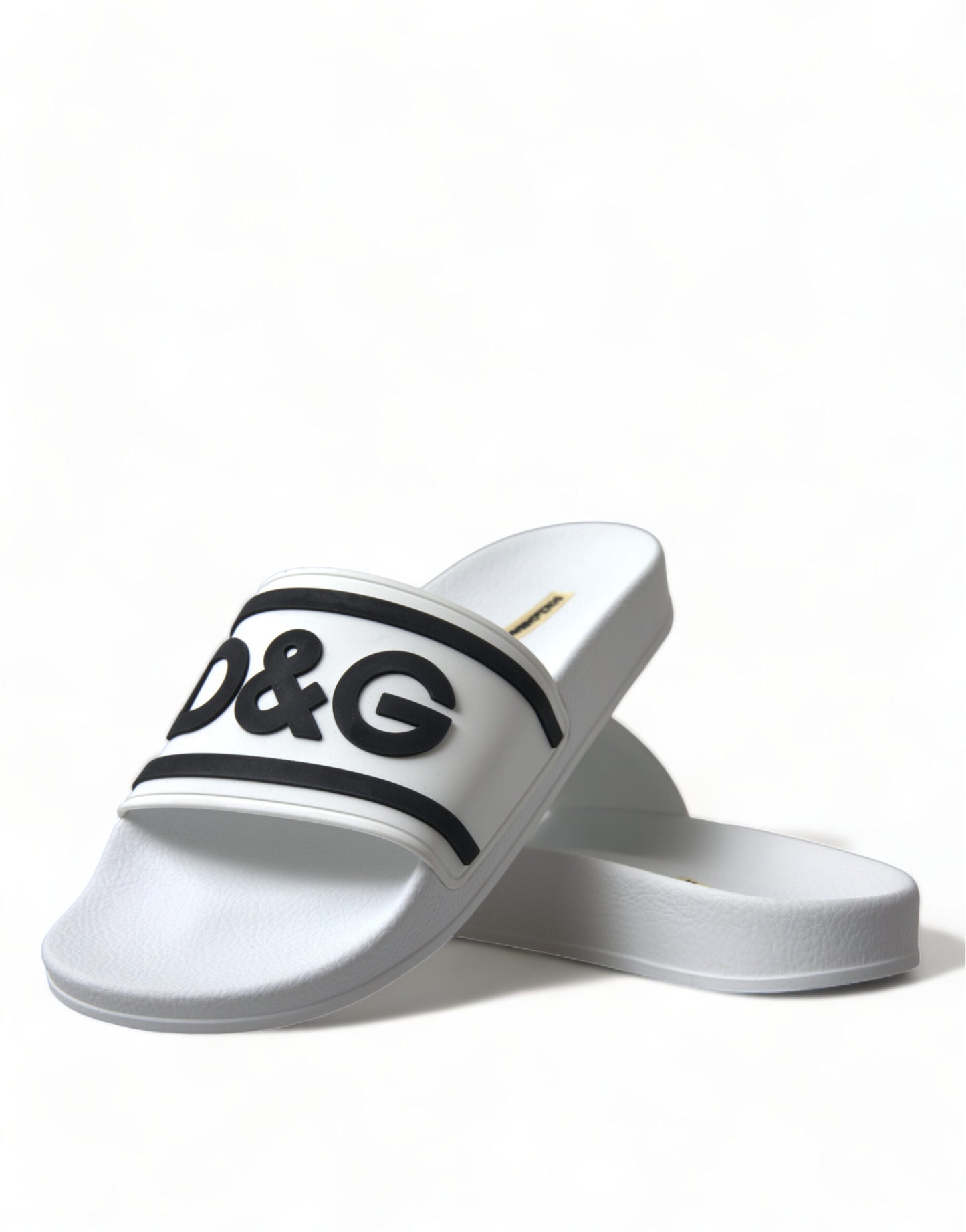 Dolce & Gabbana Chic White Designer Slides with Logo Detail