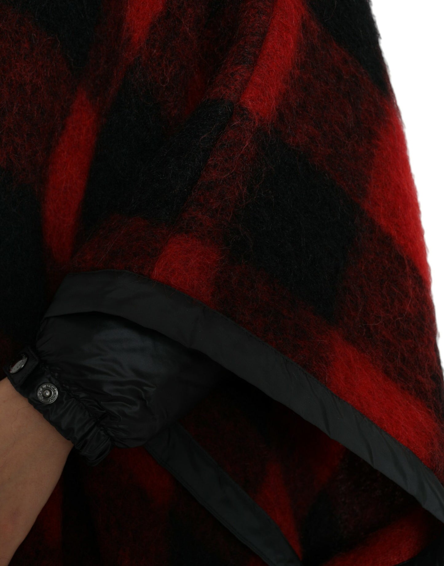 Dolce & Gabbana Black Red Buffalo Check Hooded Poncho Jacket