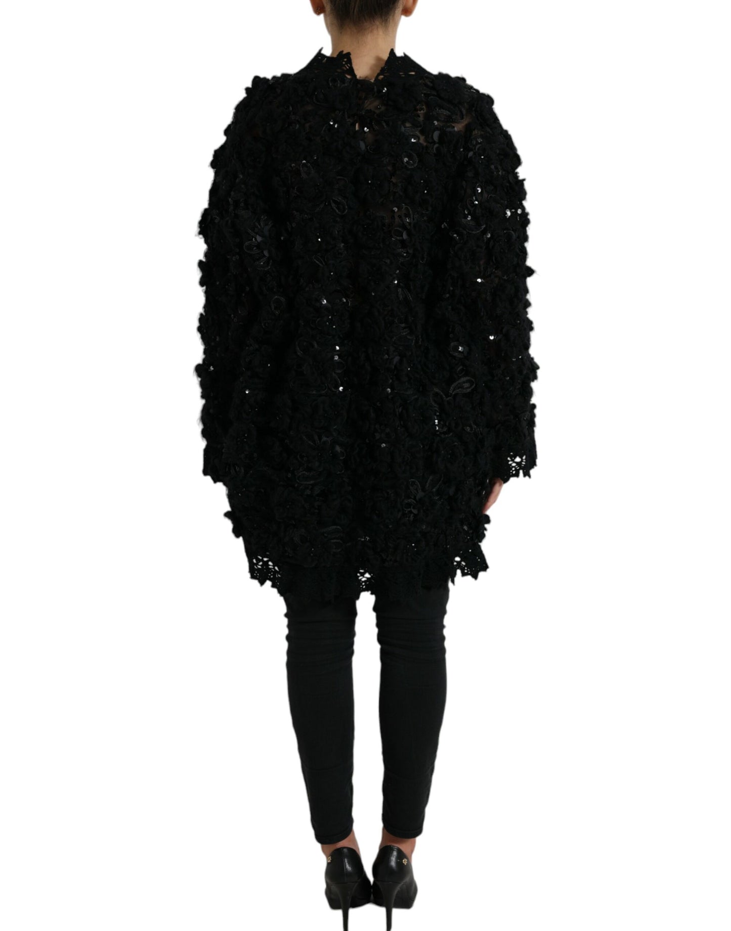 Dolce & Gabbana Black Sequined Embellished Pullover Sweater