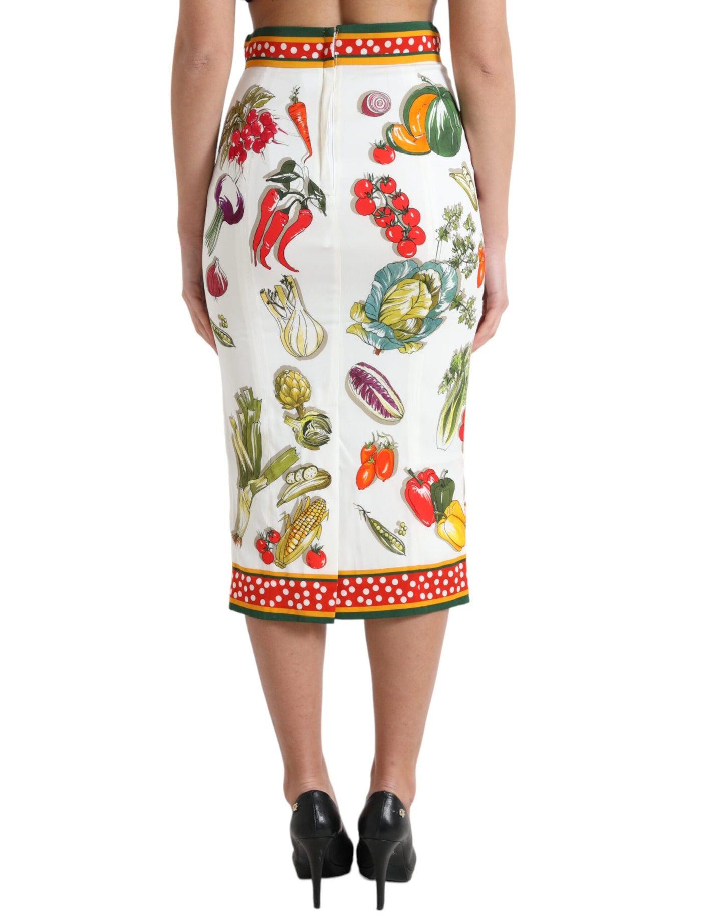 Dolce & Gabbana White Vegetable Print High Waist Midi Skirt