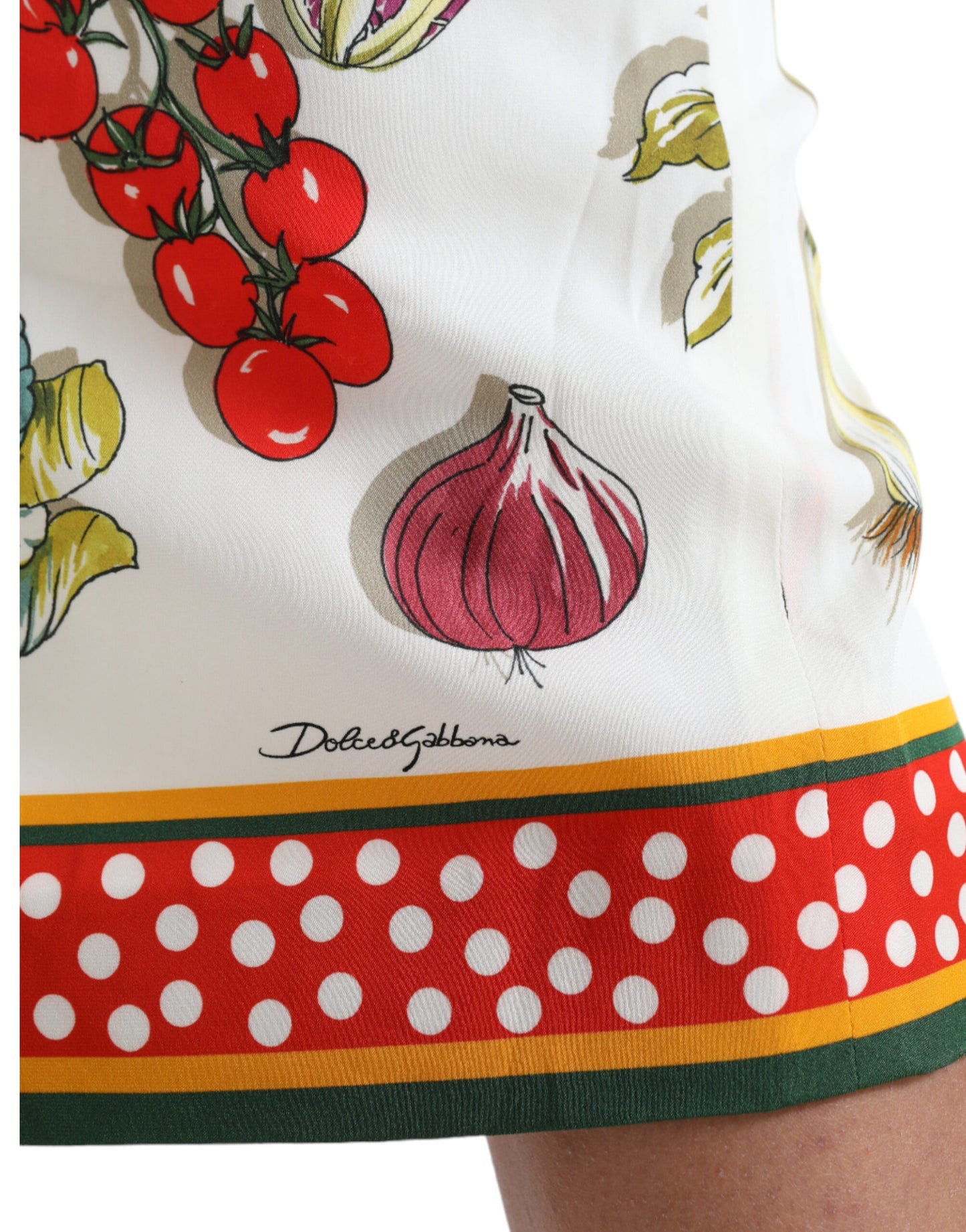 Dolce & Gabbana White Vegetable Print High Waist Midi Skirt