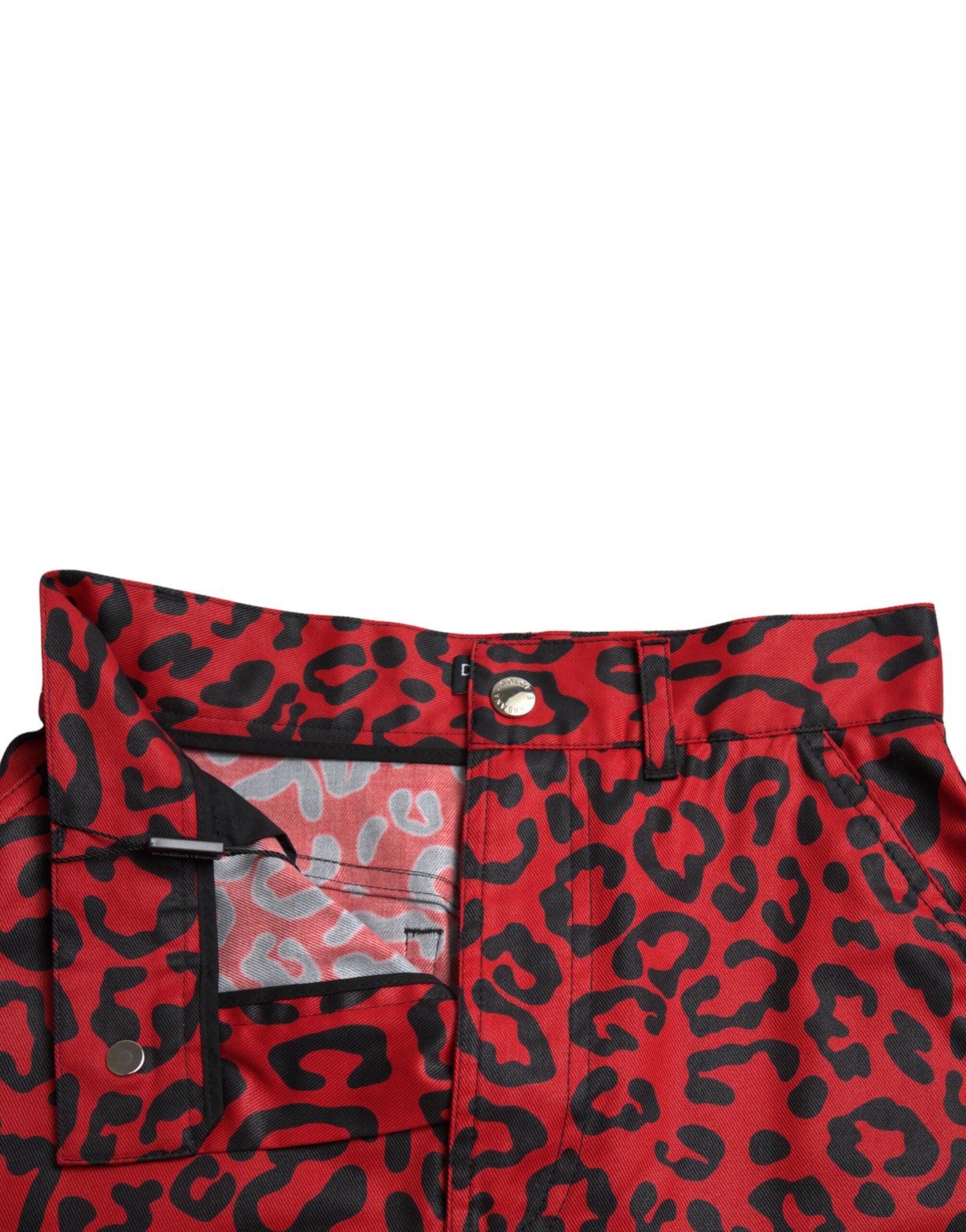 Dolce & Gabbana Red Leopard Print Cotton High Waist Mini Skirt