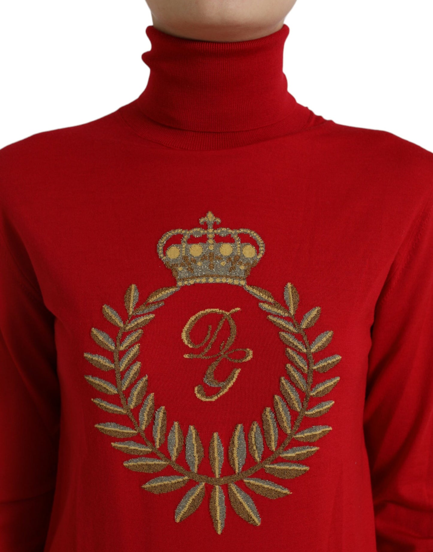 Dolce & Gabbana Red Intarsia Wool Turtleneck Pullover Sweater