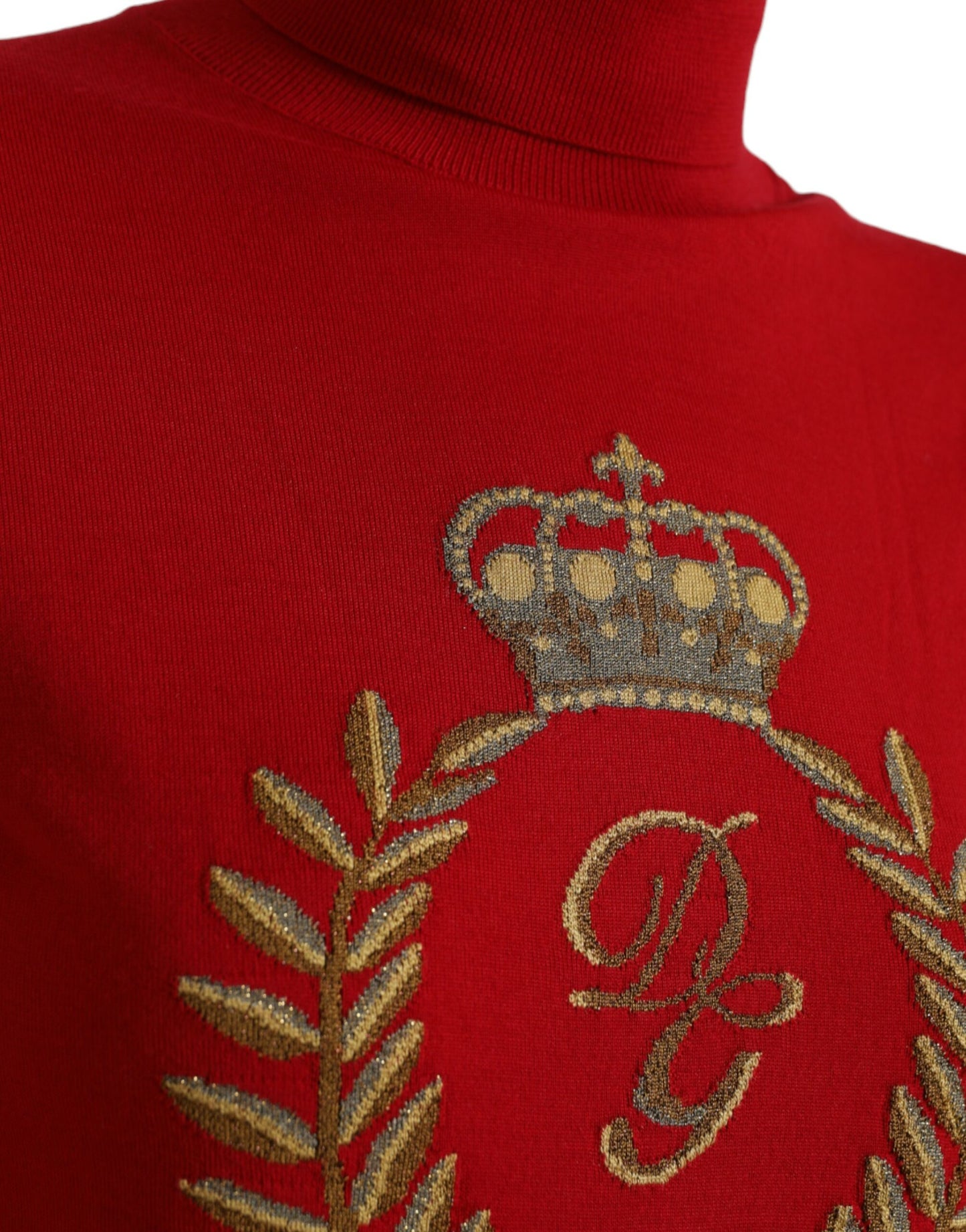 Dolce & Gabbana Red Intarsia Wool Turtleneck Pullover Sweater