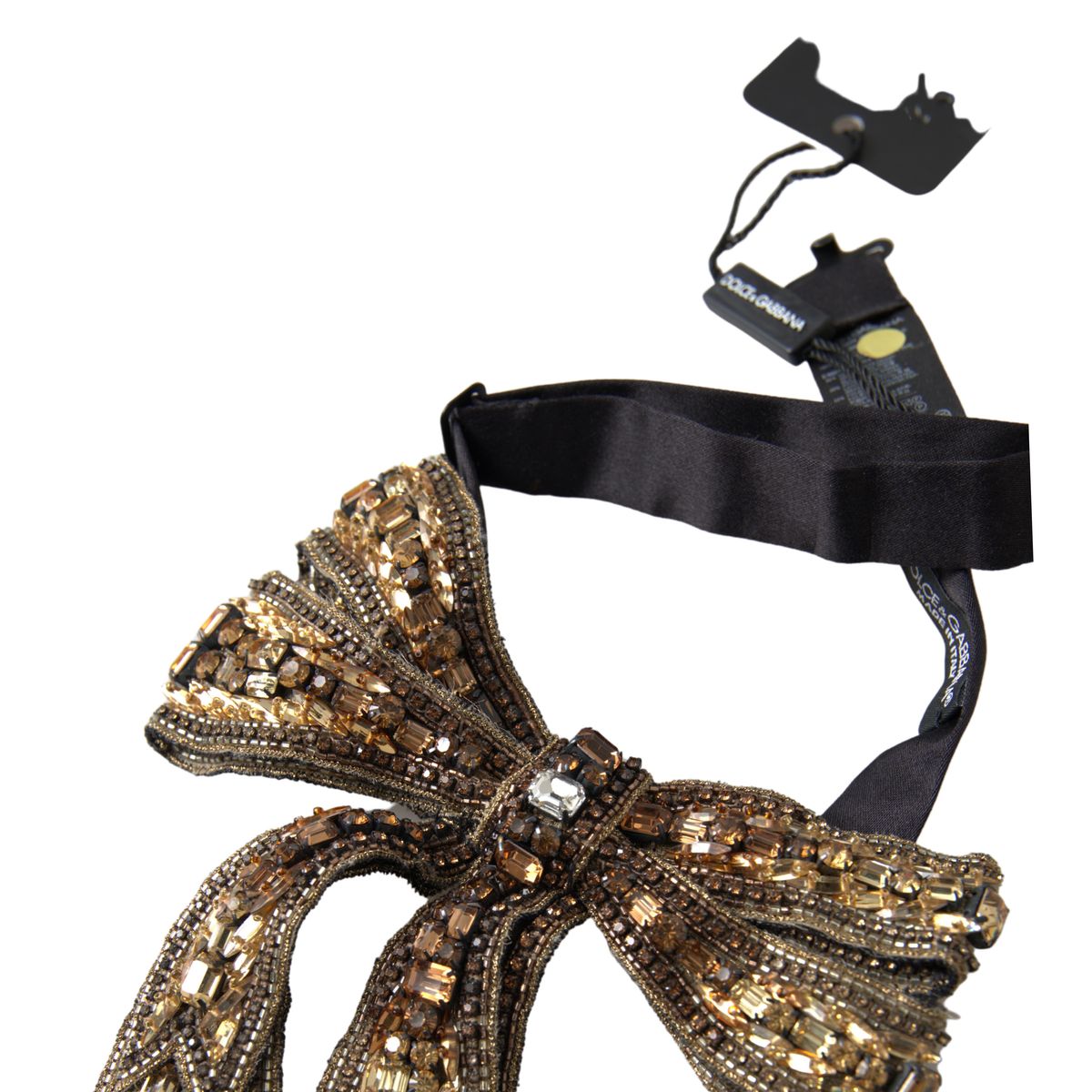 Dolce & Gabbana Gold Crystal Embellished Silk Bowtie